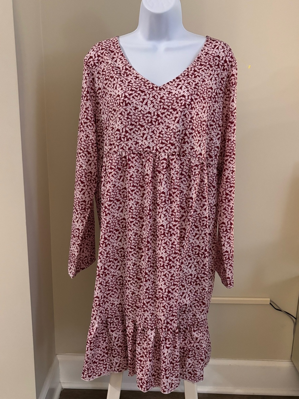 V-Neck Long Sleeve Floral Dress